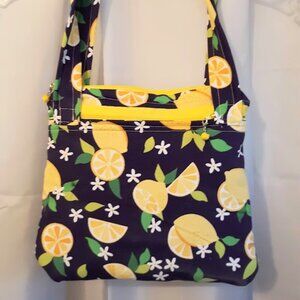 NEW Lemon print Hand bag Purse Double handle Satchel Boho Coastal Purple Yellow